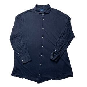 Barba Napoli Navy Blue Flax Long Sleeve Button Up Shirt Sz 56 Men's